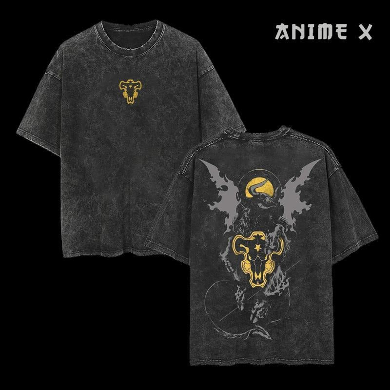 Retro Heavy Limited Black Bull - Black Clover Anime Double Printed Vintage  Washed Tee Unisex Oversize Anime Manga Washed...