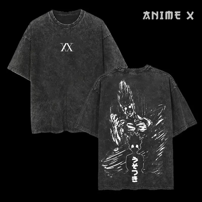 Retro Heavy Limited Gon Hunter X Hunter Anime Double Printed Vintage  Washed Tee Unisex Oversize Anime Manga Washed...