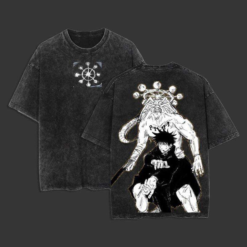 Retro Heavy Limited Mahoraga x Megumi- Jujutsu Kaisen Anime Double Printed Vintage  Washed Tee Unisex Oversize Anime...