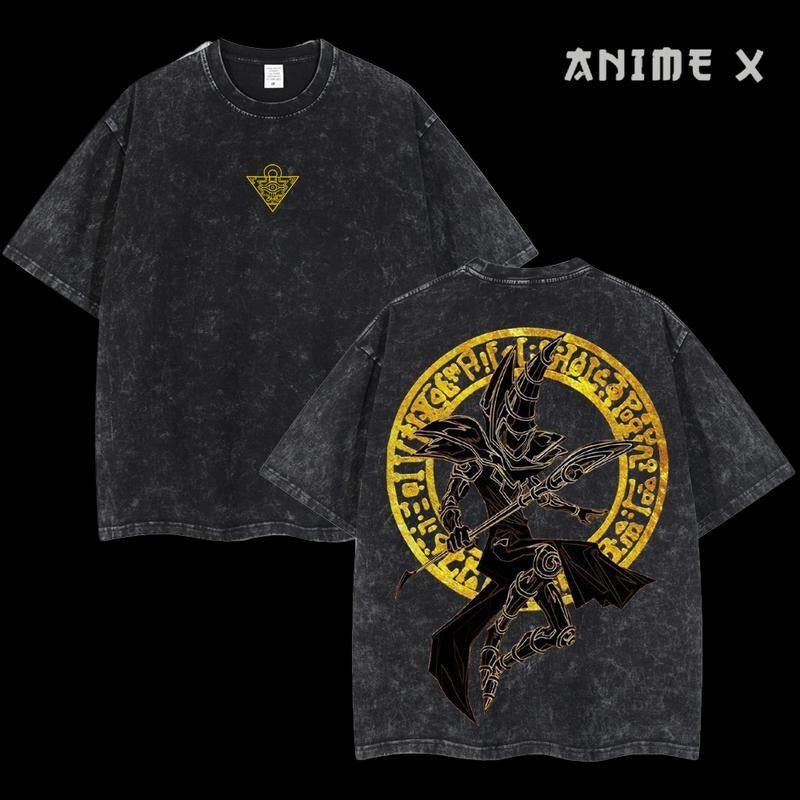 Retro Heavy Limited Monster Card Dark Magician Yu-Gi-Oh Anime Double Printed Vintage  Washed Tee Unisex Oversize Anime...