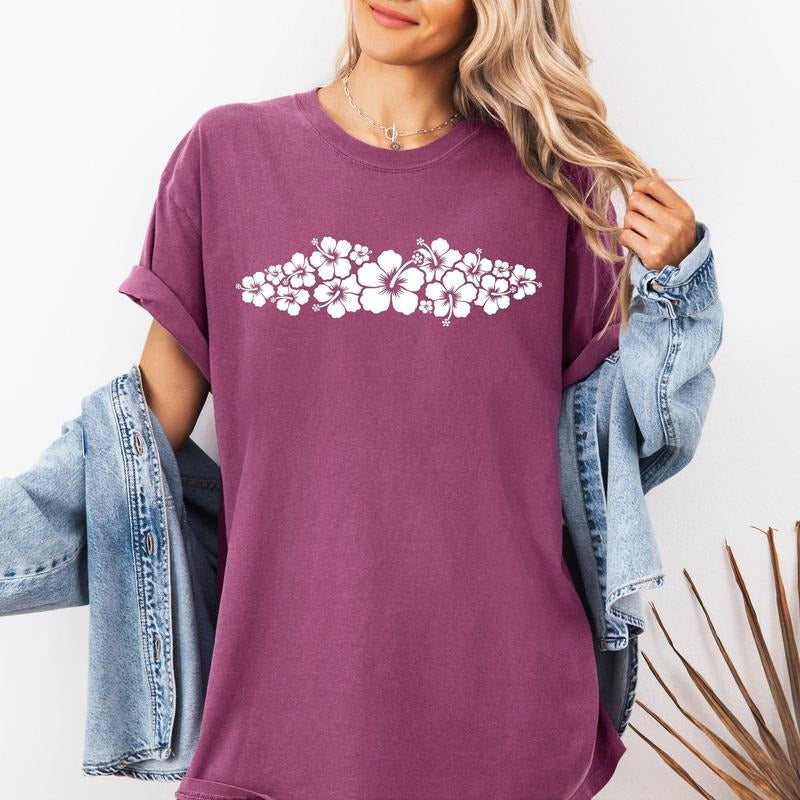 Retro Hibiscus Minimalist, Beach, Summer, Flowers, Comfort Colors T-Shirt, Women's Comfort Colors Tee Hoodie, Sweatshirt