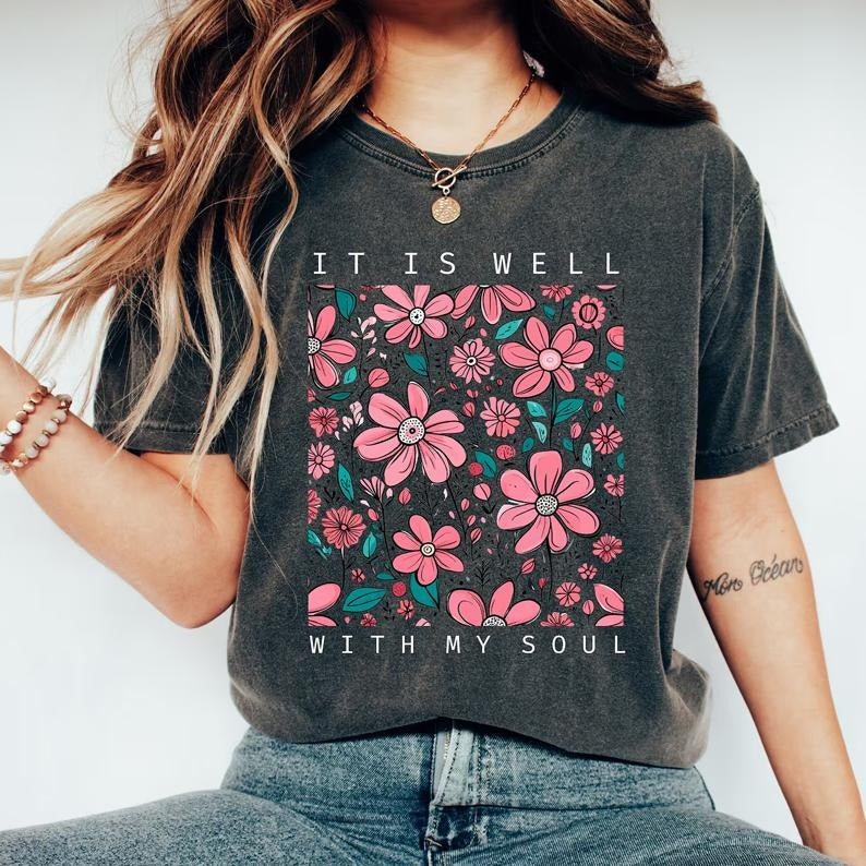 Retro It Is Well With My Soul Shirt, Religious Shirt, Aesthetic Christian Tee, Jesus Apparel, Bible Verse, Faith Hoodie,...