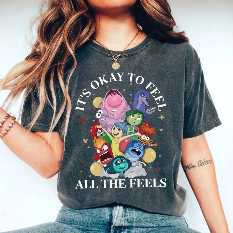 Retro It's Okay To Feel All The Feels T-Shirt, Inside Out Characters T-Shirt Hoodie, Sweatshirt | HypeCrazeTee.com