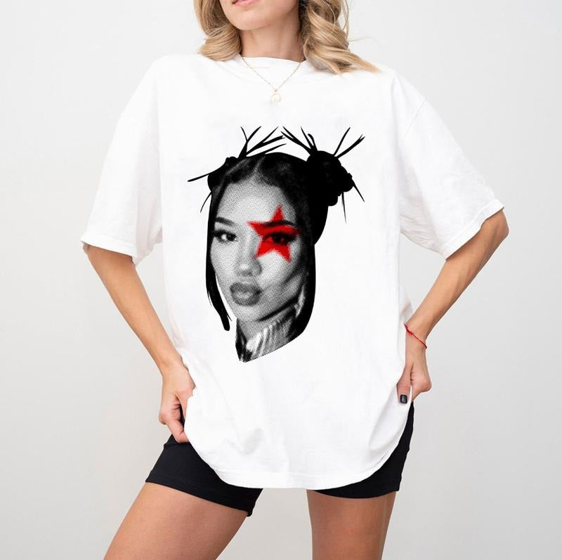 Retro Jhene Nay Red Star Big Face Style Rap Tee Shirt Cotton Streetwear Hoodie, Sweatshirt | HypeCrazeTee.com