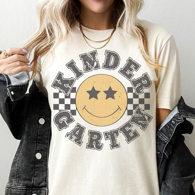 Retro Kindergarten Grade Teacher Shirt, Kinder Grade shirt, First Day of School Matching TShirt, New Teacher Gift,...