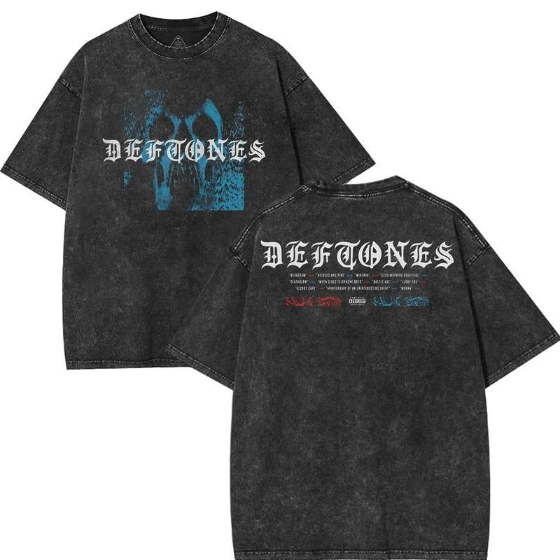 Retro Limited Vintage Deftones Static Skull T-Shirt, Rock Band Unisex Oversized Cotton Washed Graphic Tee, Gothic Emo Alt...