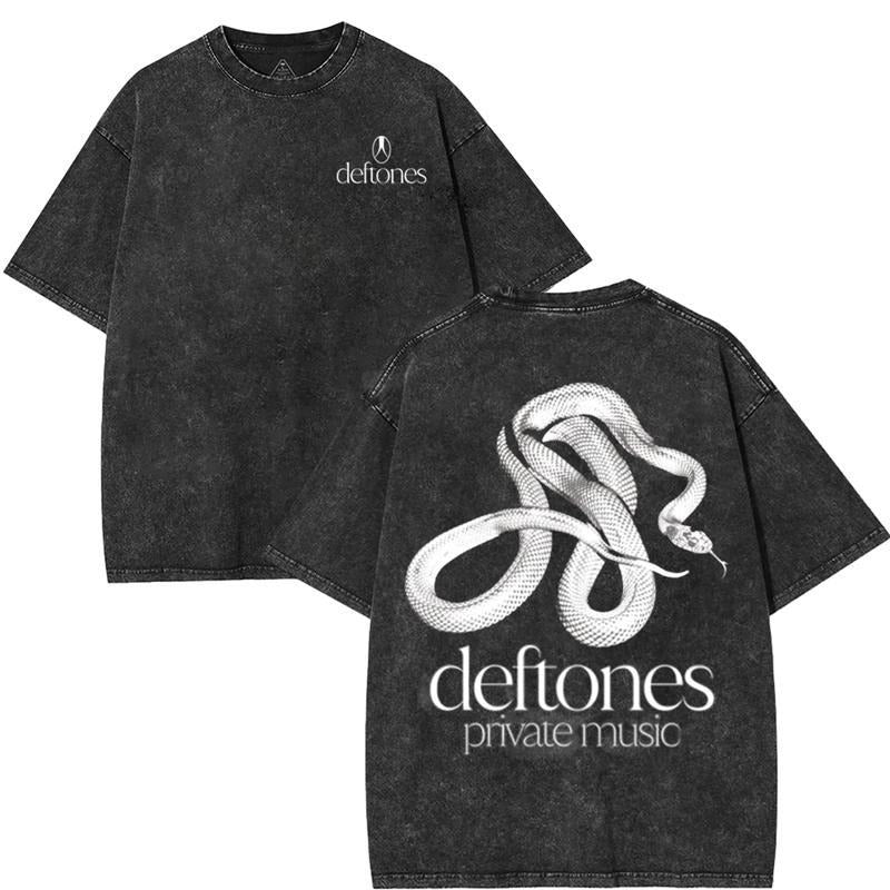 Retro Limited Vintage Deftones T-Shirt, Private Music Snake Unisex Oversized Cotton Wash Tee, Gothic Emo Punk Heavy Metal...