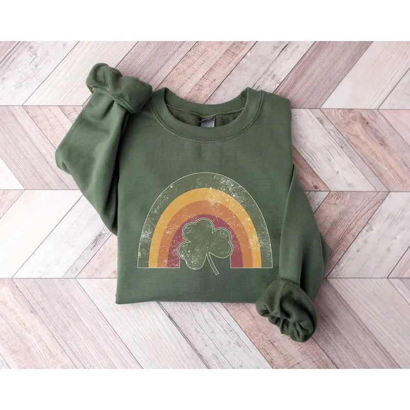 Retro Lucky Shamrock Rainbow Tshirt Sweatshirt Hoodie, St Patrick Day Sweatshirt, Lucky Shamrock, Irish Day Rainbow,...