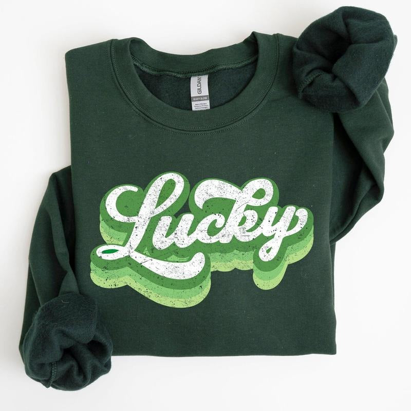 Retro Lucky, Vintage Style, St Patrick's Day Sweatshirt T-Shirts, Hoodie | HypeCrazeTee.com