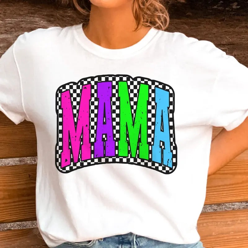 Retro Mama Checkerboard Tees Bright Varsity Mama Tshirt Checkerboard Mama Sweatshirt Retro 80's Mama Top Mom Gift Top...