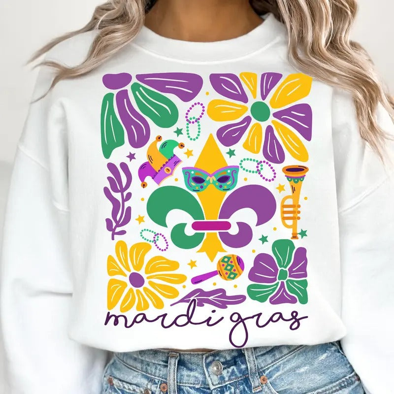 Retro Mardi Gras Bow Sweatshirt, Fleur De Lis Shirt, Retro Mardi Gras Shirt Hoodie | HypeCrazeTee.com
