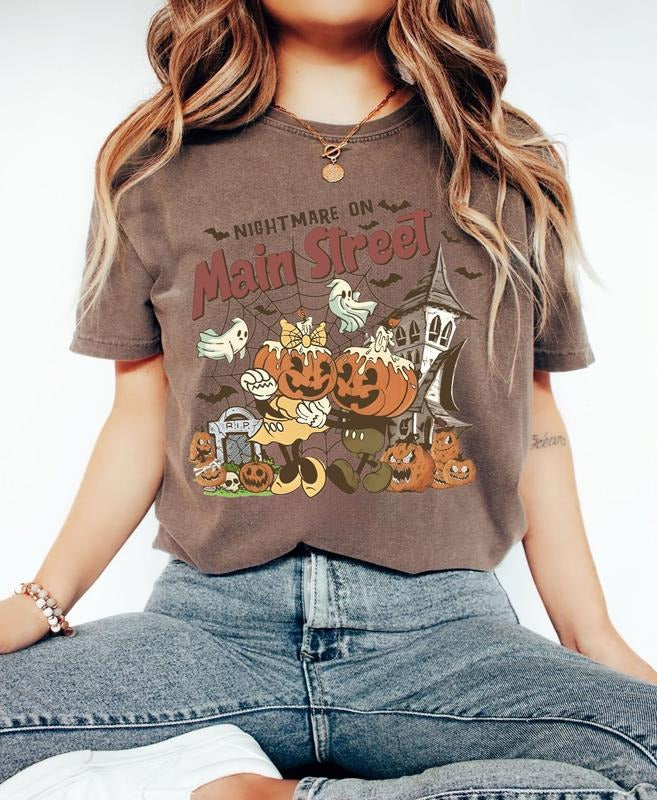 Retro Minnie Halloween Shirts, Vintage D..ney Halloween T-Shirt, Nightmare On The Main Streat Shirt, Halloween Pumpkin...
