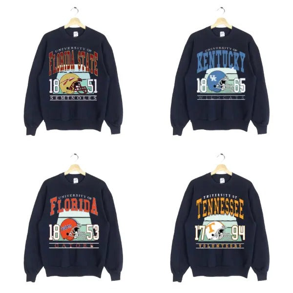 Retro NCAA University Football Sweatshirt, Classic Crewneck for Men & Women in Black Color ncaa fan T-Shirts, Hoodie
