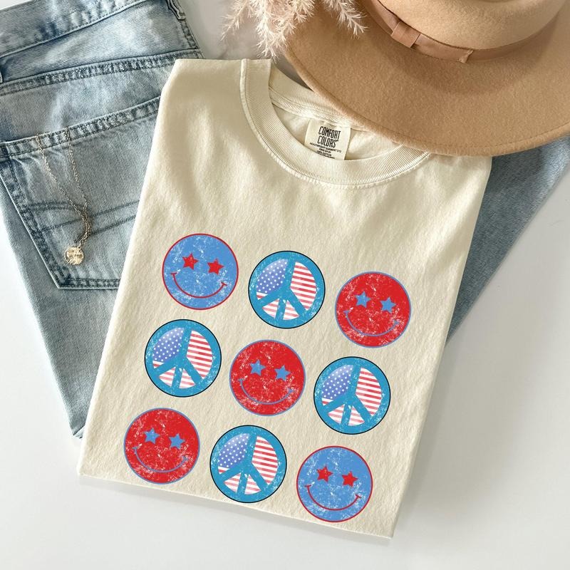 Retro Patriotic Smiley, Flag, America Peace Patriotic Tshirt, Women's Crew Neck, Crewneck Hoodie, Sweatshirt