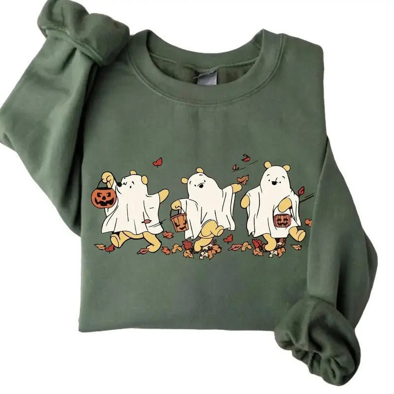 Retro Pooh Bear Ghost Halloween Sweatshirt, Cute Halloween Tshirt, Spooky Season Sweater, Cute Fall Hoodie, Gift for Her,...