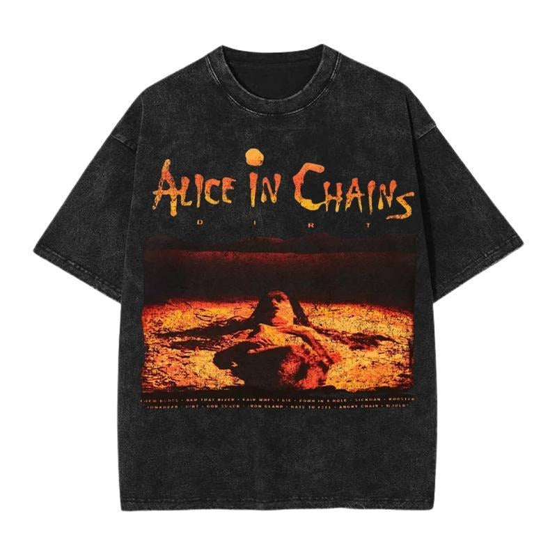 Retro Rooster Music Tour Alice In Chains Tshirt Double Printed Cotton Unisex Shirt Music Tour Merch Gift for Him Gift For...