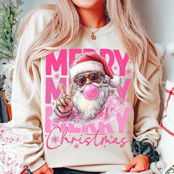 Retro Santa Christmas Blowing Bubble Sweatshirt, Funny Santa With Xmas Shirt, Merry Christmas, Unisex Short Sleeve Tee Hoodie