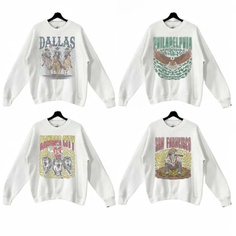 Retro Skeleton All Teams Football Sweatshirt, Gildan Unisex Crewneck Sport Classic Sweatshirt All Teams Football, White...