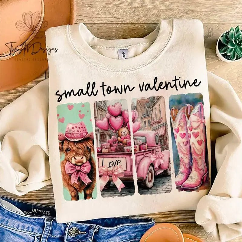Retro Small Town Valentines Sweatshirt, Western Valentines Sweatshirt, Valentines gift T-Shirts, Hoodie | HypeCrazeTee.com