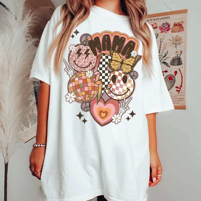 Retro Smiley Mama Shirt Mom Shirt for mom for Mother's Day Unisex T-shirt All Size Oversize Vintage Tee Hoodie, Sweatshirt