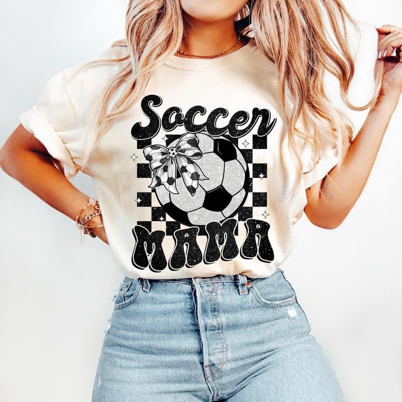 Retro Soccer Mama Coquette T-Shirt, Soccer T-Shirt, Game Day Soccer T-Shirt, Soccer Bow T-Shirt, Soccer Mom T-Shirt,...