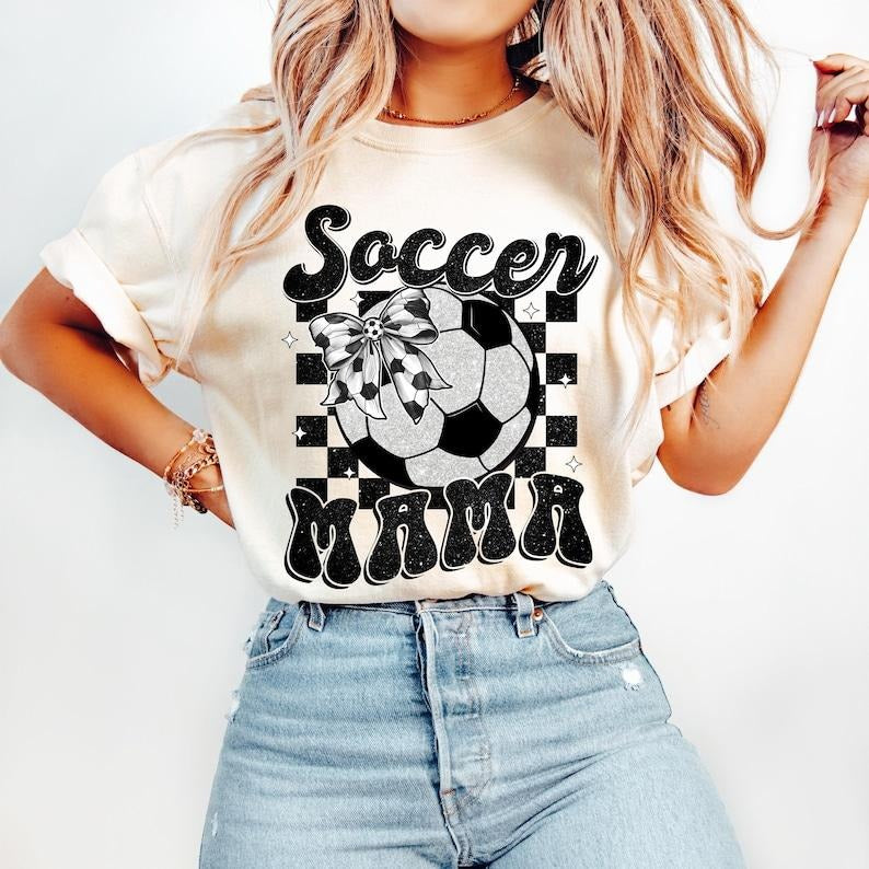 Retro Soccer Mama Coquette, Game Day Soccer, Soccer Bow, Soccer Mom Tshirt Hoodie, Sweatshirt | HypeCrazeTee.com