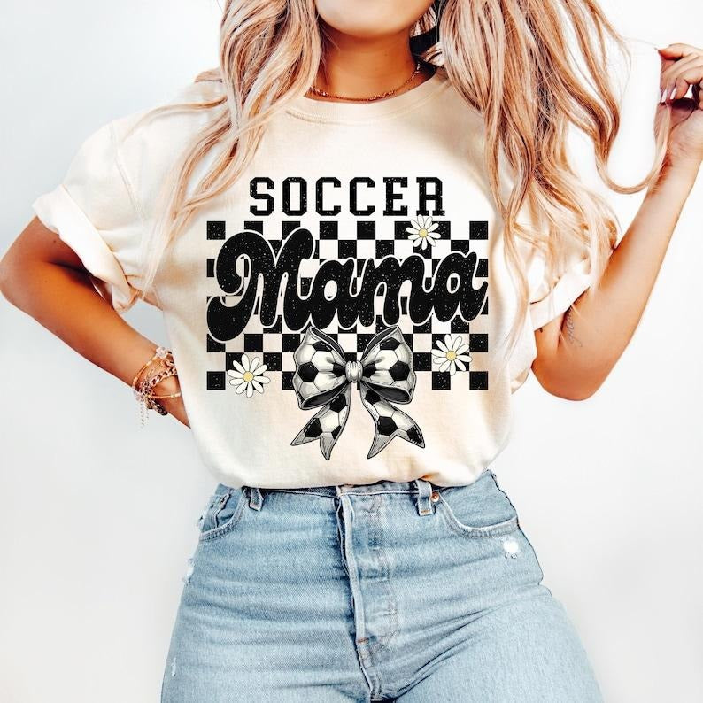 Retro Soccer Mama, Checkered Coquette, Game Day Tshirt Hoodie, Sweatshirt | HypeCrazeTee.com