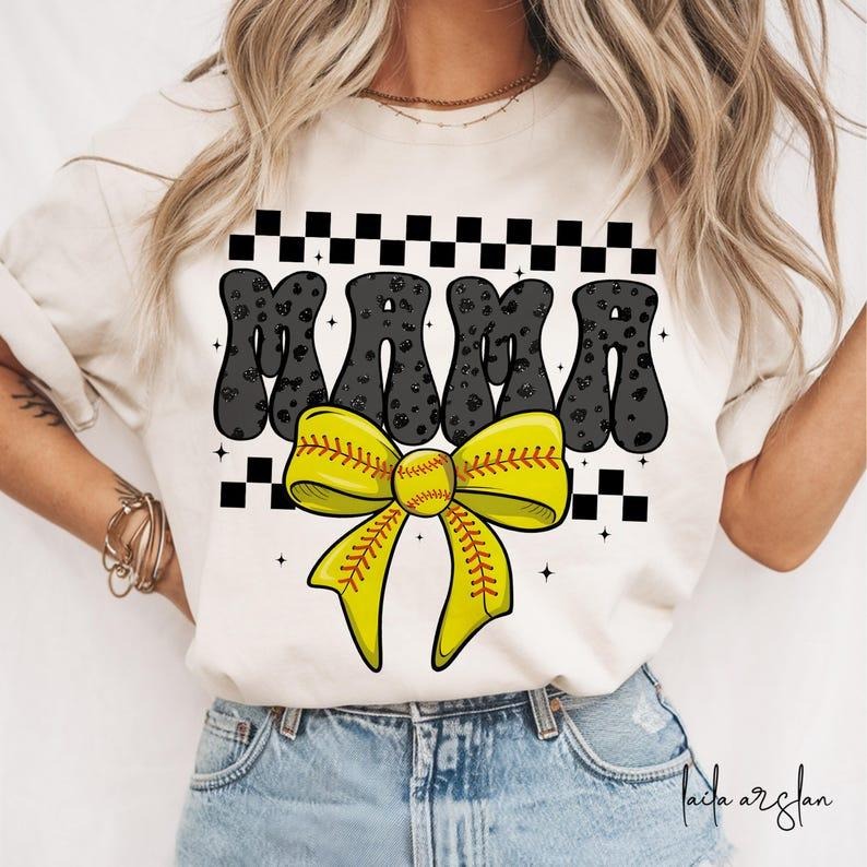 Retro Softball Mama T-shirt, Coquette, Game Day Bow, Checker, Softball Mom Hoodie, Sweatshirt | HypeCrazeTee.com