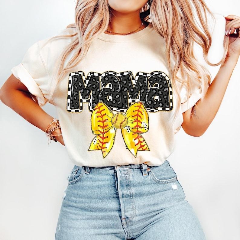 Retro Softball Mama, Coquette, Game Day, Checker ,Bow, Mom Tshirt Cotton Hoodie, Sweatshirt | HypeCrazeTee.com