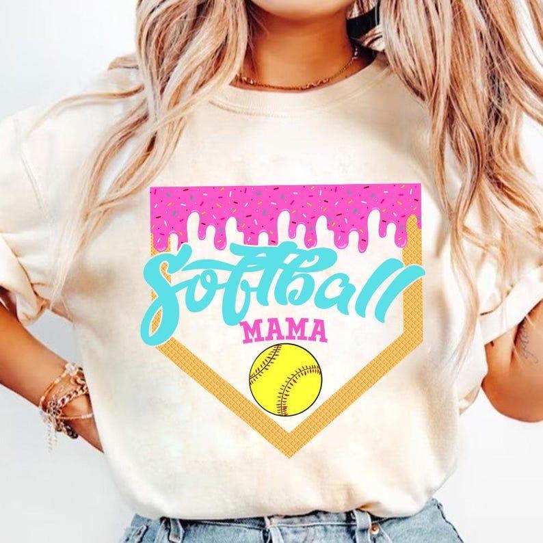Retro Softball Mom Shirt Ice Cream Drip Sporty T-Shirts, Hoodie, Sweatshirt
