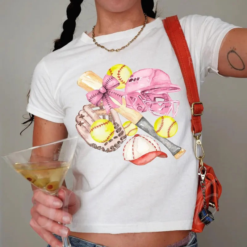 Retro Softball Y2K Baby Coquette Softball Shirt Softball Player Game Day Softball Catcher Baby T-Shirts, Hoodie, Sweatshirt