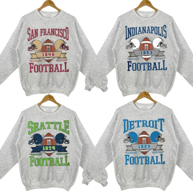 Retro Sport Grey Crewneck - Sweatshirt for All Teams Football Fans T-Shirts, Hoodie | HypeCrazeTee.com