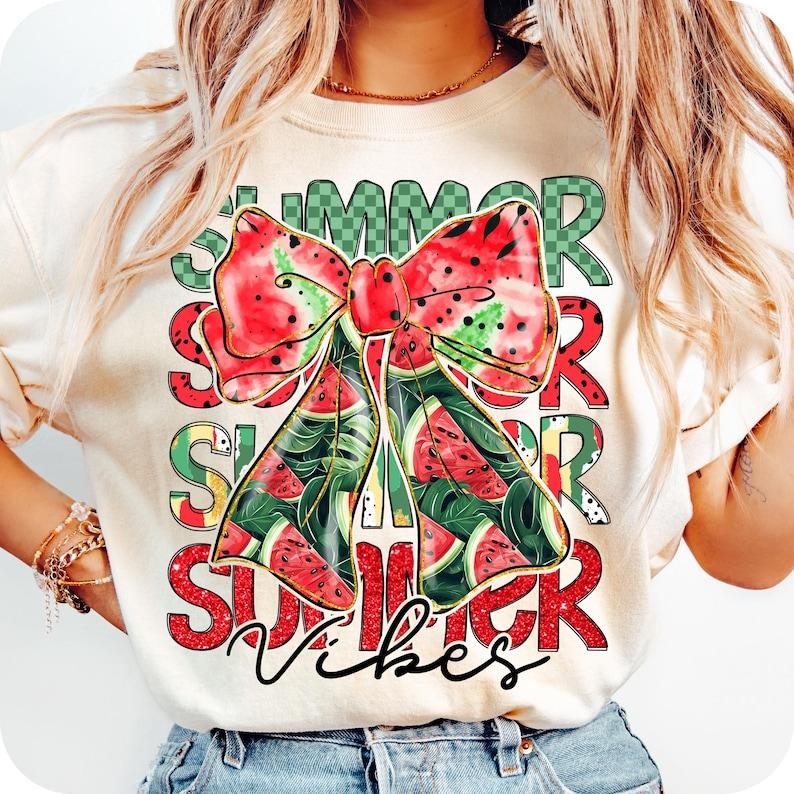 Retro Summer Vibes Watermelon Coquette Bow Hello Summer Girly Mama Gift T-Shirt Hoodie, Sweatshirt | HypeCrazeTee.com