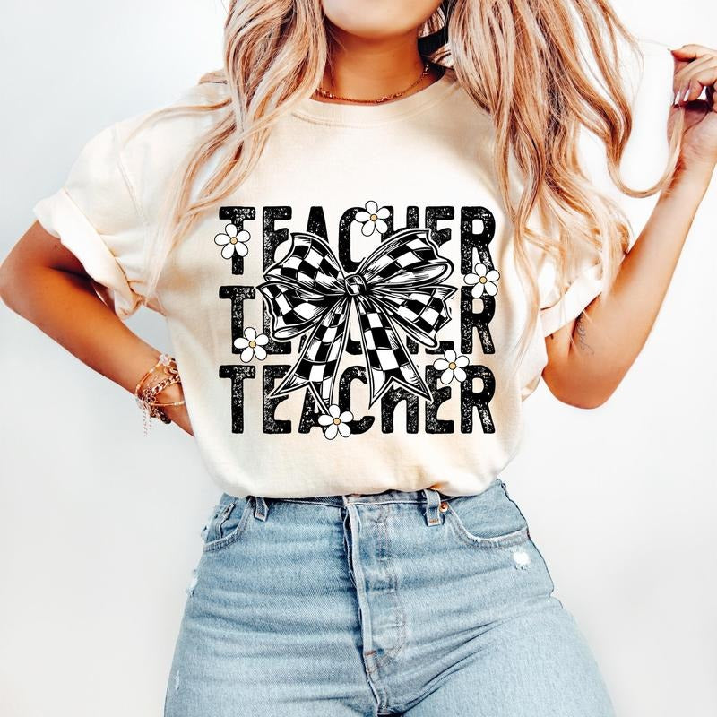 Retro Teacher T-Shirt, Coquette Teacher T-Shirt, Back to School T-Shirt, Teacher Appreciation Gift,First Day of School...
