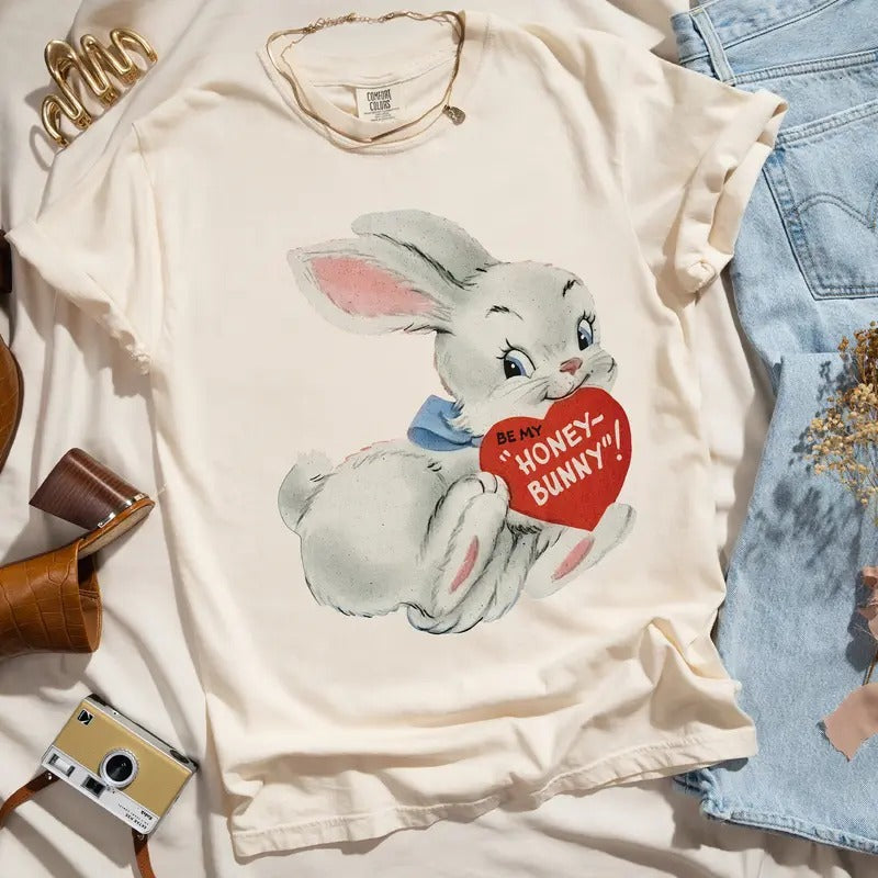 Retro Valentine Shirt Gift, Comfort Colors TShirt, Rabbit Funny Valentines Day Shirt, Vintage Aesthetic Shirt, Cute...