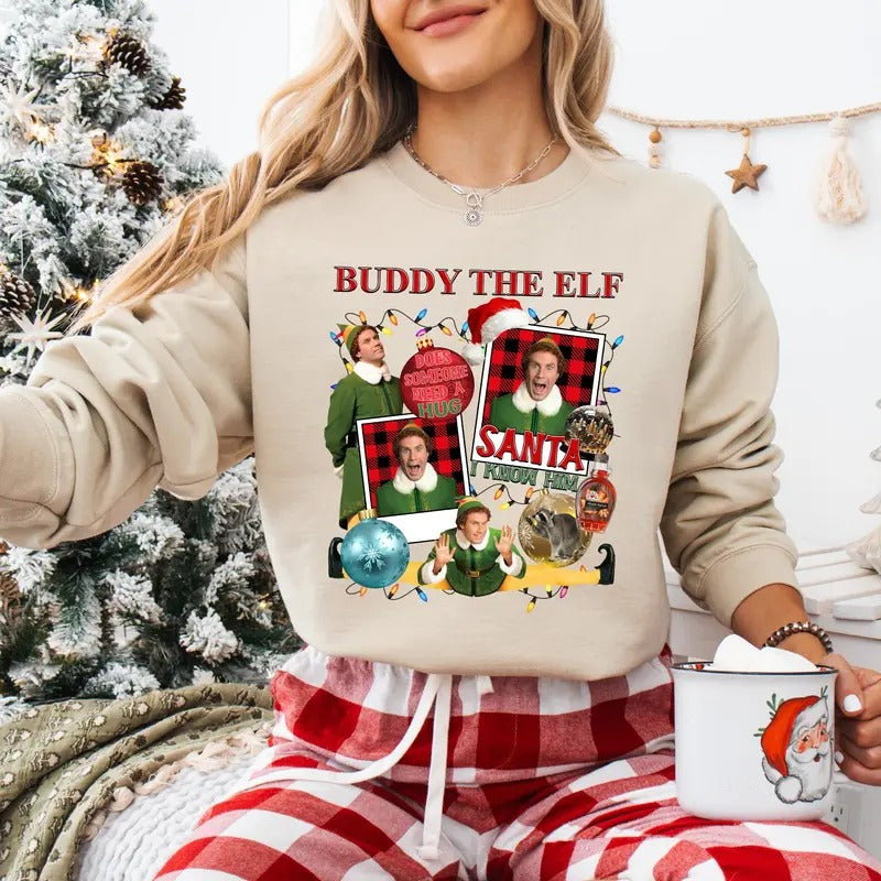 Retro Vintage Buddy The Elf Christmas Sweatshirt, Funny Buddy Christmas T-shirt, Santa I Know Him Tee, Son Of Nutcracker,...