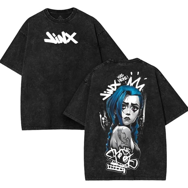 Retro Vintage Jinx x Powder Arcane: League of Legends Washed T-shirt Game Cotton, FPS, Game Lover Unisex Shirt Gift for...