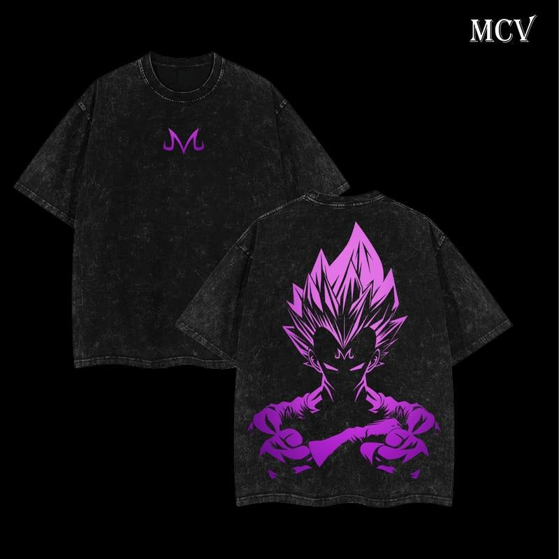 Retro Vintage Limited VEGETA Lavender Anime Double Printed Washed Tee Unisex Oversize Anime Manga Acid Washed Lightweight...
