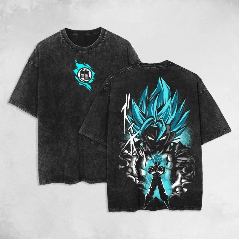 Retro Vintage Limited VEGITO Blue Shirt Anime Double Printed  Washed Tee Unisex Oversize Anime Manga Acid Washed...