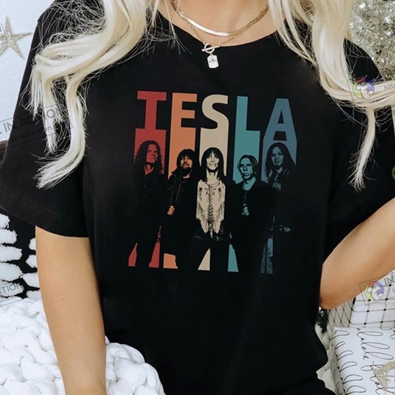 Retro Vtg Tesla Rock Band Black T-shirt Unisex Cotton All Sizes Hoodie, Sweatshirt | HypeCrazeTee.com