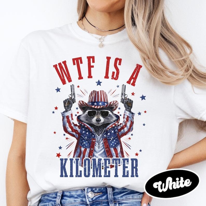 Retro WTF Is A Kilometer Raccoon Funny T-shirt, Funny Cringey USA Meme T-Shirt, USA Flag , Veteran Day Tee, Funny Gamer ...