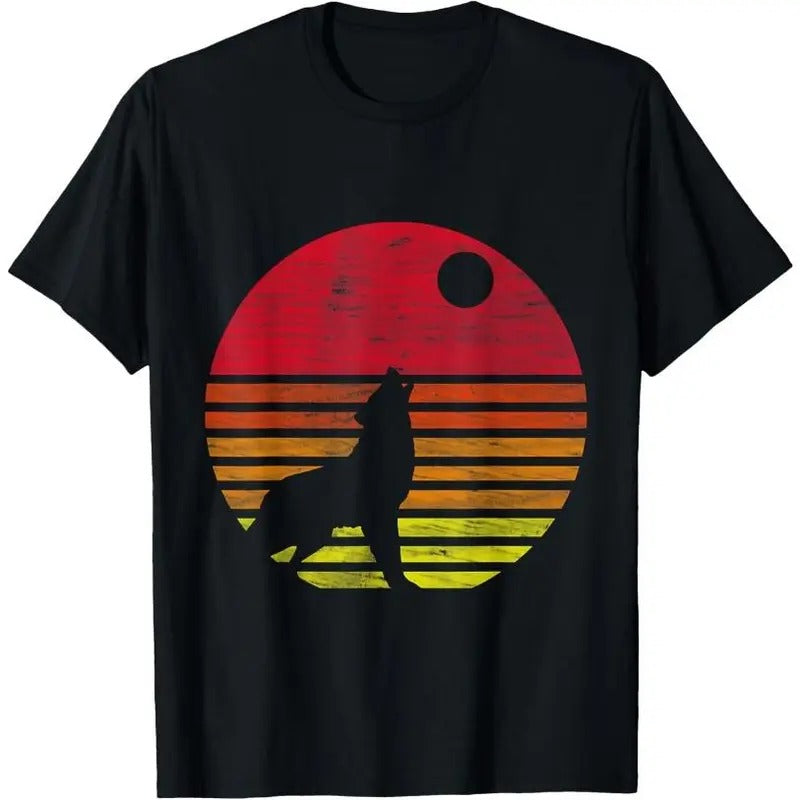 Retro Wolf Howling At The Moon T-Shirt Hoodie, Sweatshirt | HypeCrazeTee.com