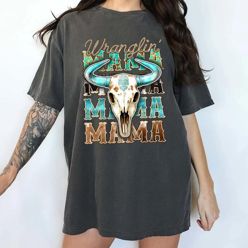 Retro Wrangling Mama Comfort Colors Shirt, Cool Country Mama T-shirt, Mom Life Graphic Tee, Vintage Western Mama...