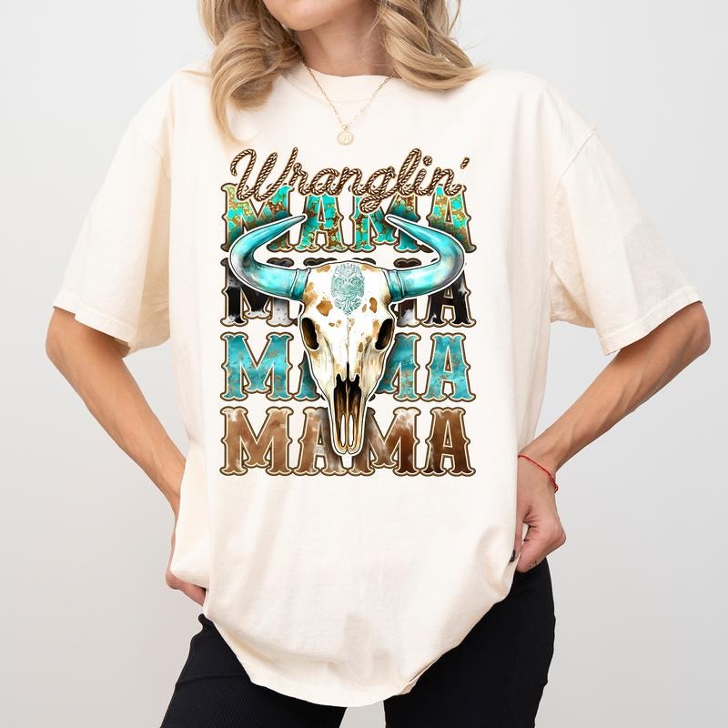 Retro Wrangling Mama Comfort Colors Shirt, Vintage Western Mama T-shirt, Cool Country Mama Graphic Tee, Mom Life...