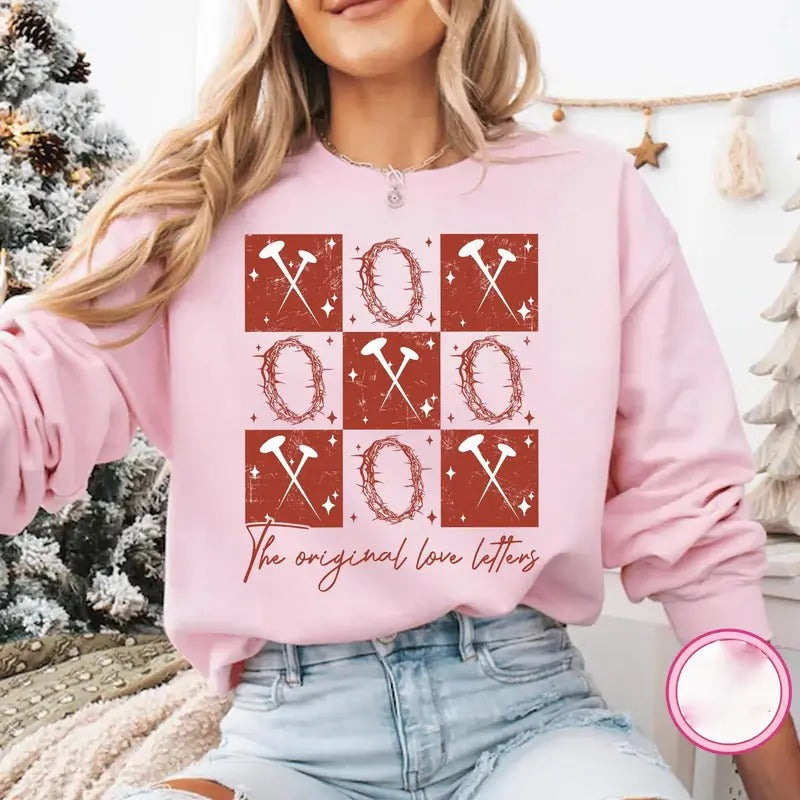 Retro checked Valentine Sweatshirt, XOXO the original love letters Sweatshirt, Jesus valentine Sweater T-Shirts, Hoodie