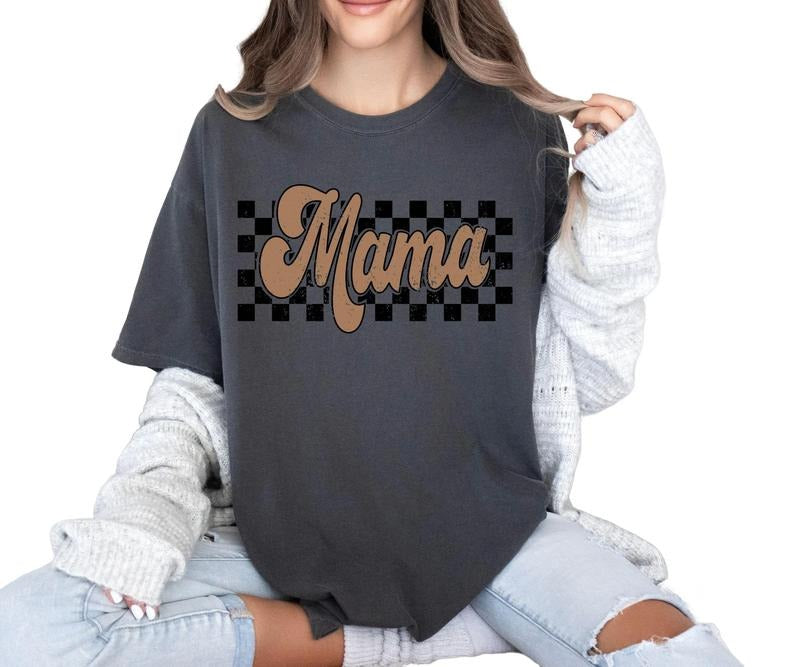 Retro checkered Mama Distressed Comfort colors Tee shirt Hoodie, Sweatshirt | HypeCrazeTee.com