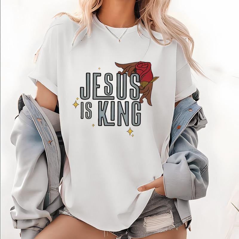 Reverent T - Shirt Declaring "Jesus is King" with Symbolic Rose Motif for Devout Wearers Hoodie, Sweatshirt |...