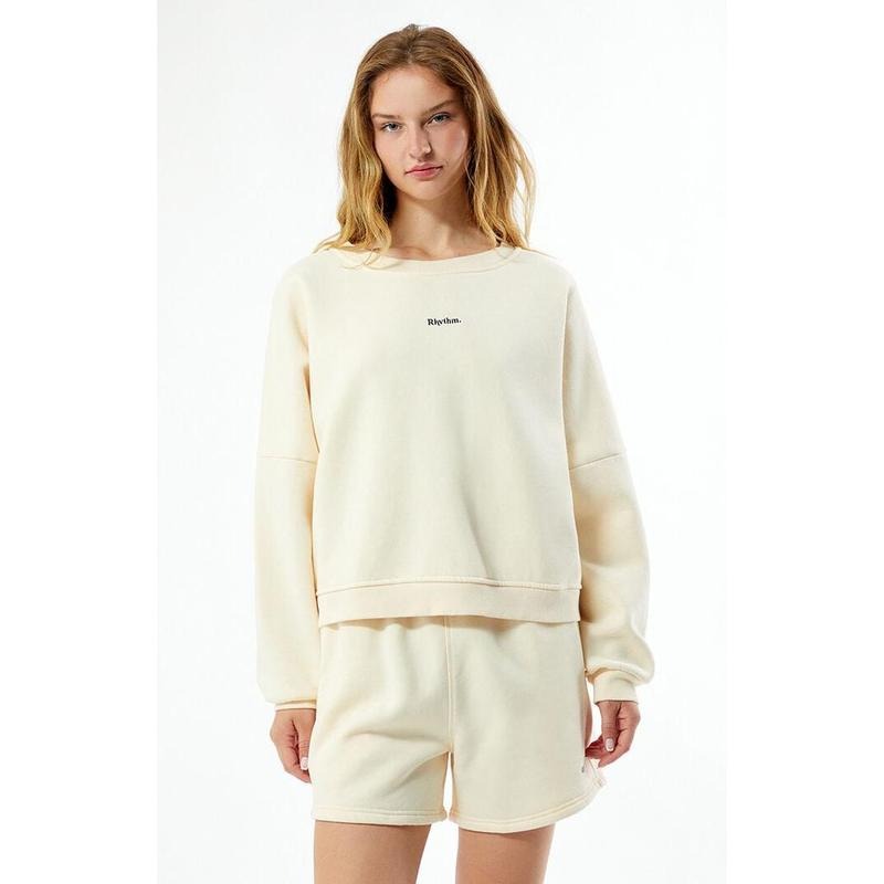Rhythm Women's Cream Logo Crew Neck Sweatshirt T-Shirts, Hoodie | HypeCrazeTee.com