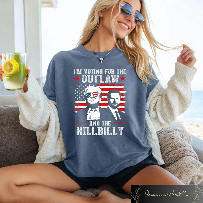 Ridin With The Outlaw And The Hillbilly Trump Shirt, 2024 Election Conservative Political Republican Sweater, Trump...