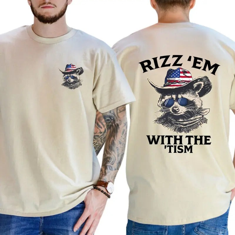 Rizz 'Em Classic Western Bold Raccoon Graphics Casual Rodeo Enthusiasts Western Fans T-Shirts, Hoodie, Sweatshirt